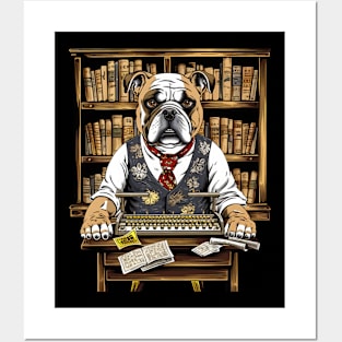 Accountant English Bulldog t-shirt design, a bulldog wearing an eyeshade and holding an abacus Posters and Art